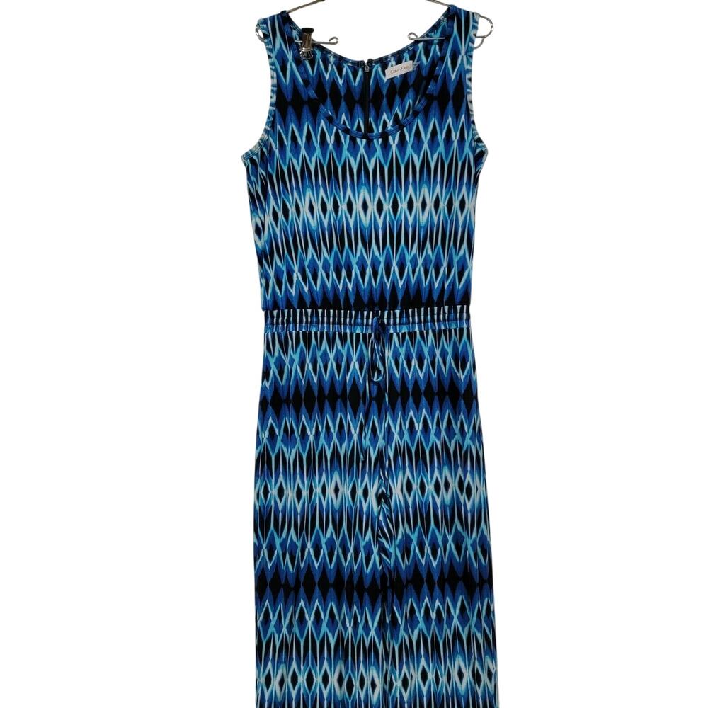 Calvin Klein Size 12 Blues Boho Sleeveless Jumpsuit Abstract Tribal Resortwear